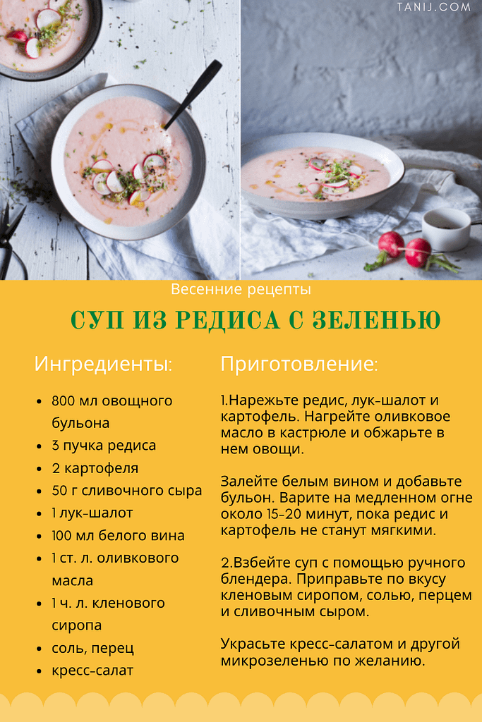 весенние рецепты - крем суп из редиса с зеленью